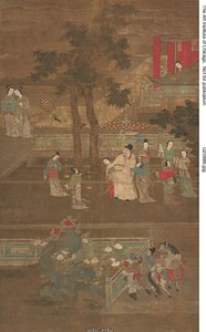 Su Dongpo eskortert til Hanlin-akademiet med tjenestepiker fra keiserinne Dowagers tjenestepiker av Unknown artist