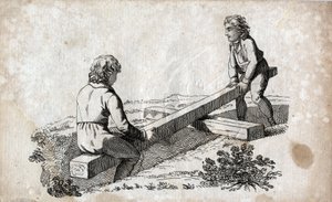 Swing: two children on a butt tape (butt tape) Engraving late 18th century. Private collection. av Unknown artist
