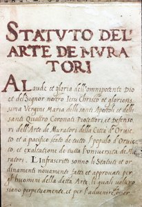 Table des corporations, status for macons i byen Orvieto, Italia av Unknown artist