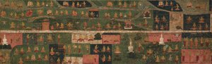 Tempelbanner med pilegrimsreisesteder og scener fra Svayambhu-purana (gammel tekst til den opprinnelige Buddha) av Unknown artist