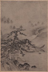 Thatched Hut ved Water's Edge av Unknown artist