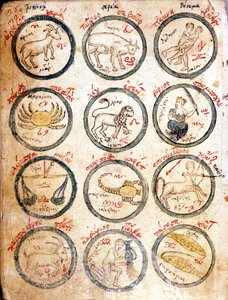 De 12 stjernetegnene - i "Astrologiske og kabalistiske diagrammer", tidlig på 1400-tallet. av Unknown artist