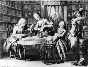 Apotekeren. 1800-talls gravering. av Unknown artist