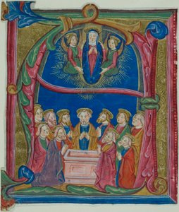 Jomfru Marias himmelfart i en historisert initial quot;Aquot; fra et antifonar av Unknown artist