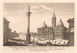 St. Maria den store kirke i Roma, med tilleggsbygningene på hver side; Også den antikke søylen brakt hit fra Fredens tempel, av pave Paul, V av Unknown artist