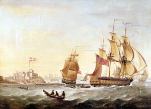 Den danske basen Cristianborg ble bygget i 1659 langs kysten av Guinee, sentrum av trafikknegeren. av Unknown artist