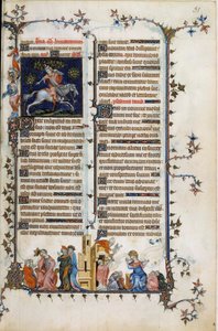 Den danske prelaten og statsmannen Absalon eller Axel (1128-1201), som utslettet Danmark fra pirater, dør hengende fra et tre. Nedenfor, en allegori om galskap, forklarer profeten Daniel drømmen sin til kong Nebukadnesar. Til høyre, scenen for sakramentet  av Unknown artist