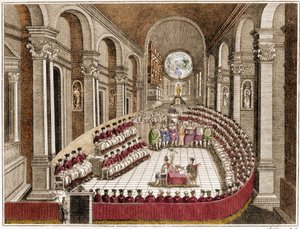 Det økumeniske råd i Trent. Konsilet i Trent er det 19. kumeniske rådet anerkjent av den romersk-katolske kirke. Han ble innkalt av pave Paul III i 1542, som svar på forespørsler fra Martin Luther innenfor rammen av den protestantiske reformen. No av Unknown artist
