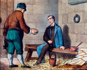 Den italienske patrioten Silvio Pellico (1798-1854), anklager for karbonarisme (carbonari) og omslutter festningen Spielberg (Spilberk) i Moravia-litografi på 1800-tallet av Unknown artist