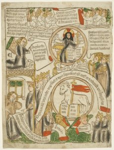 Lammet som mottar den forseglede boken, folio C fra The Apocalypse av Unknown artist