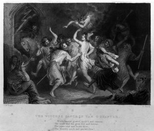 The Legend of Cutty Sark etter Robert Burns sitt dikt: heksedansen. Gravering av 1800-tallet av Unknown artist