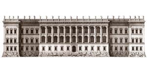 Louvre i Paris, prosjekt til Gian Lorenzo Bernini: forhøyning av hovedfasaden mot Tuileries - Fra "" Architecture francoise"" av Jacques-Francois Blondel - Forhøyning av hovedfasaden cote jardin de Tuileries - prosjekt av Bernin - grave av Unknown artist