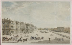 Slottsplassen i St. Petersburg - Anonym. Akvarell på papir av Unknown artist