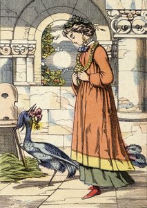 Prinsessen og den blå fuglen - illustrasjon av historien "Den blå fuglen"" av Unknown artist