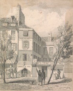 Residensen til Jeschi i Boulevard du Temple, fra en tegning laget på stedet. Vinduet dekket med en persienn er det fra hvor den dødelige motoren var [Dissil?]; side 2 (bind to) av Unknown artist