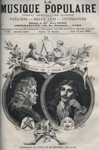 Den sicilianske eller kjærlighetsmaleren - Portrett av Jean Baptiste Lully (Giovanni Battista Lulli) (1632-1687) og Moliere - gravering i "" Populærmusikk""" illustrert ukeavis - 1882 av Unknown artist