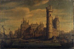 Nesle-tårnet og porten, Hôtel de Nevers, ca. 1650 (olje på lerret) av Unknown artist