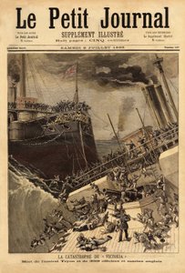 Slagskipet Victoria synker utenfor den syriske kysten, ansporet av skipet Camperdown. Gravering i "" Le petit journal"" 8/07/1893. Selvas samling. av Unknown artist