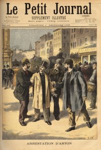 Arrestasjonen av Emile Arton (1859-1905), en korrupt megler i Panama-skandalesaken, som har vært på flukt i flere år. Gravering i “” Le petit journal”” 1/12/1895. Selvas samling. av Unknown artist
