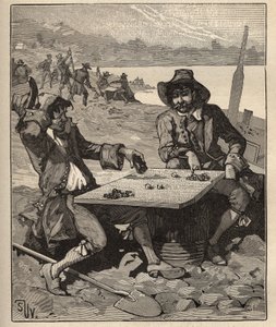 The art of lapidary: oppfinnere av Brasils diamantgruver på begynnelsen av 1700-tallet. Gullsøkere leker med krystaller som sjetonger uten å vite at de er ekte diamanter. Gravering fra 1885 i "" Les arts et metiers illustres"" av Adolphe av Unknown artist