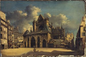 Kirken Saint-Germain-l#39;Auxerrois, cirka 1840, dagens 1. arrondissement, mellom 1835 og 1845 (maleri) av Unknown artist