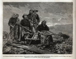 Kull sorterere, type Creusot; i forgrunnen, sittende på trillebåren, den eldste av sortererne, moren Dion, 36 år med sortering. Gravering for å illustrere en reise til Creusot og gruvene i Saone og Loire, i 1865, av L. Simonin, i av Unknown artist