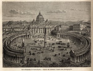 Søylene til St. Peter i Vatikanet, brakt av Bernini (1598-1680) i 1655, på et elliptisk plan, som ble et vanlig sted for barokk- og rokokkoarkitektur. Gravering for å illustrere reisen til Roma, av Francis Wey, i 1864-1868, publiserer av Unknown artist