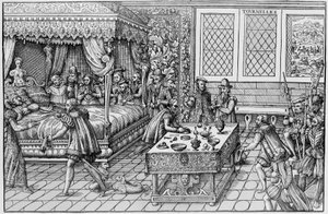 Dødsfallet til Henry II (1519-1559), konge av Frankrike, ved Palais des Tournelles i Paris, 30. juni av Unknown artist