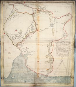 Beskrivelsen av slottet og landområdene i Insbeguin som ligger innenfor 5 km fra Yohall på vestsiden av det. av Unknown artist