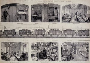 De forskjellige avdelingene i et sanitærtog - gravering av Unknown artist