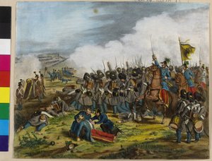 General Ulysses, baron av Salis-Soglio, ble fatalt skadet under slaget ved Verona av S. Lucia den 6. mai 1848. av Unknown artist