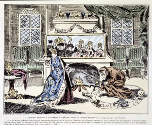 Fremtiden vist til Catherine de Medici (Caterina de Medici) i et fortryllet speil - Populært bilde fra 1700-tallet av Unknown artist