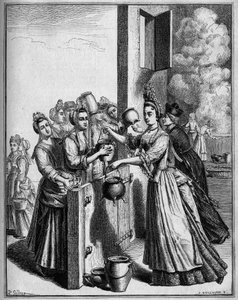 Hjelp av suppe i Paris under hungersnøden i 1709. Tegning av Sellier, etter et attende århundre trykk. av Unknown artist
