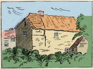 Hjemmet til Francis Drake (1540-1596), britisk oppdagelsesreisende og privatmann i Crowndale nær Tavistock. Den ble ødelagt på 1800-tallet. av Unknown artist