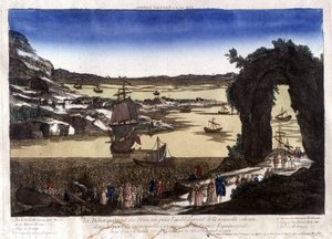 Franskmennenes landing for etableringen av den nye kolonien i havnen Nouvelle Cayenne (eller France Equinoxiale) av Unknown artist