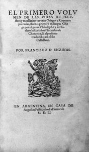 Livene til berømte menn. Frontispice av Plutarch di Cheronees bok, også kalt "Paralleles Lives"". argentinsk utgave av Unknown artist