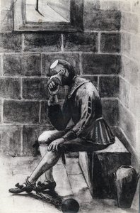 The man with the iron mask prisoner of state interned at the prison of the Holy Isle Margarita. av Unknown artist