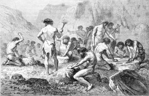 Produksjon og polering av flint av forhistoriske menn i Pressigny. av Unknown artist