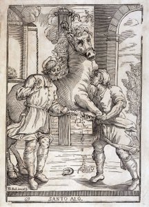 Miraklet til Saint Eloi (helbred en amputert hest) - gravering av Unknown artist