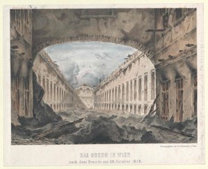 Odeonet i Wien etter brannen 28. oktober 1848 (farget litografi) av Unknown artist