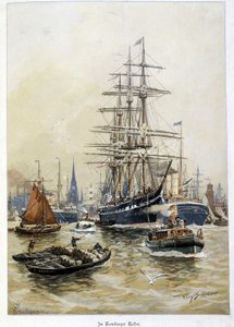 Havnen i Hamburg på 1800-tallet av Unknown artist