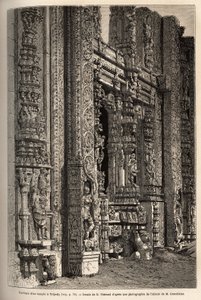 Portikoen skåret ut av et tempel i Tripetty (eller Tirupati, i Andhra Pradesh), et viktig sted for hinduistisk pilegrimsreise. Gravering for å illustrere reisen til meridionalprovinsene i India, av Alfred Grandidier, i 1862-1864, publisert i "" le tour du  av Unknown artist
