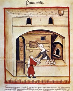 Tilberedning av brød med hirse. Belysning fra melking av medisin og diett "" Tacuinum sanitatis"" av Unknown artist
