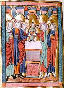 Presentasjonen ved miniatyrtempelet hentet fra "" Liber Psalmorum Cum Calendario"" eller "" Psaltier à l