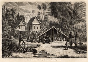 Produksjon av keramikk i Saniaboury (Laos). Gravering for å illustrere utforskningsreisen i Indokina, av Francis Garnier, løytnant de Vaissseau, i 1866-1868, publisert i "" Le tour du monde""" 1870-1871, redigert av Edouard Charton, utgave Hac av Unknown artist