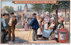 De leide gårdsfolket i Charolais - chromo. Liebig, v. 1895 av Unknown artist