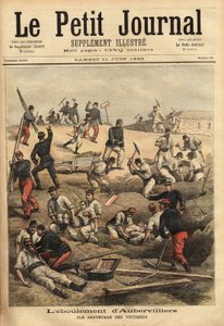 Redningen av ofrene til Aubervilliers, etter kollapsen av det sprø terrenget, svekket av manøvrene til soldatene fra den 16. artilleribataljonen, ble 5 ofre svelget inn i kollapsen. Gravering i "" Le petit journal"" 11.06.1892 av Unknown artist