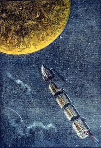 Raketten ble skutt ut i verdensrommet og ankom månen - grav. i «Fra jorden til månen»» av Jules Verne av Unknown artist