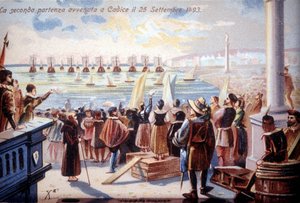 Den andre avgangen til Christopher Columbus fra Cadice 25.09.1493. av Unknown artist