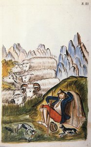 Hyrden og saueflokken hans, fra boken "Trujillo del Peru" eller "Codex Martinez Companion", av Baltazar Martinez Companion og Bujanda, biskop av Trujillo (1782-1785) av Unknown artist